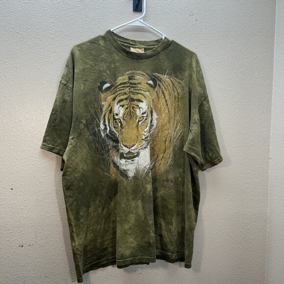Vintage Tiger The Mountain Green Tie Dye Nature T-Shirt 1999 XXL Animal Distress - Picture 1 of 7